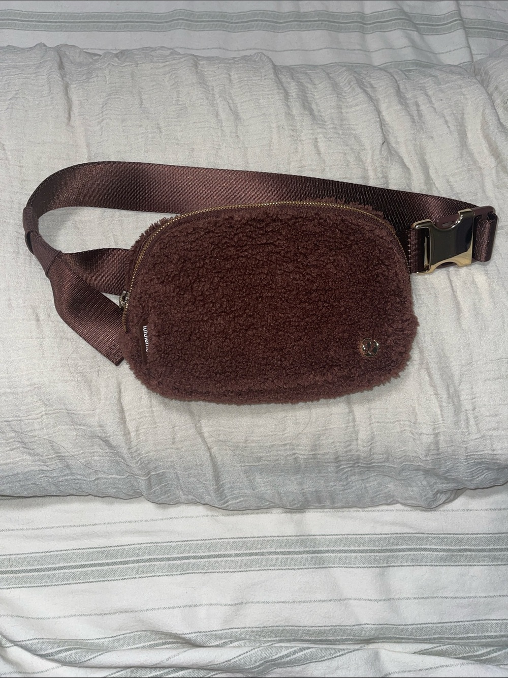 lululemon athletica Chocolate Brown Faux Shearling Mini Belt Bag preloved